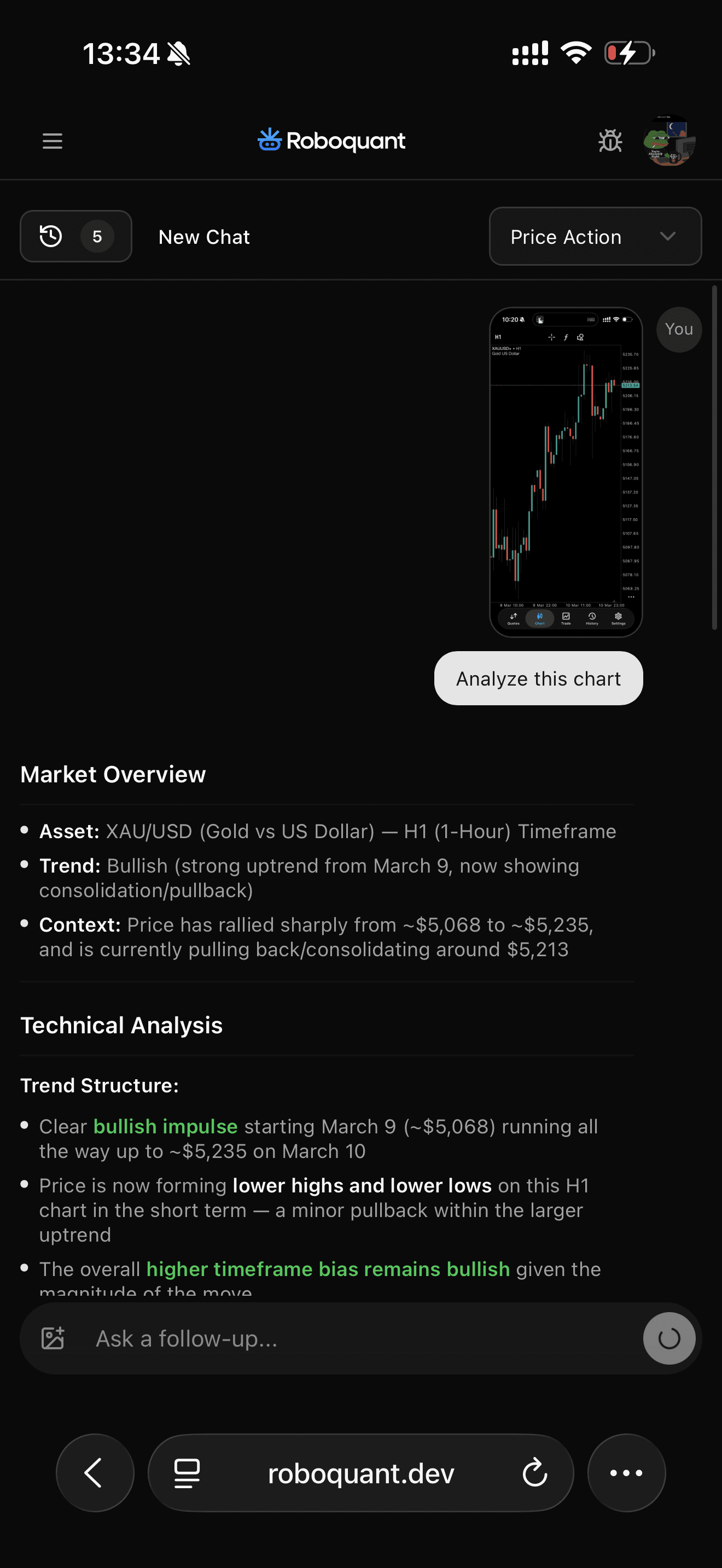 AI analysis in progress showing market overview and technical analysis