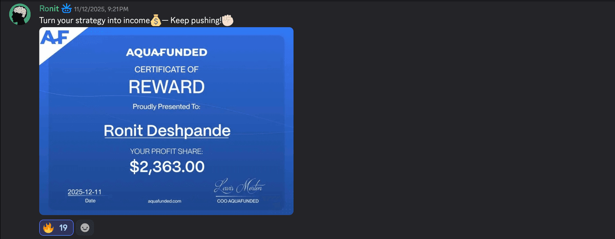 Ronit — AquaFunded $2,363 payout certificate